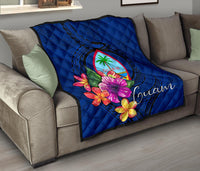 Guam Polynesian Premium Quilt - Floral With Seal Blue Blue - Polynesian Pride
