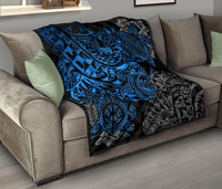 Tahiti Polynesian Premium Quilt - Blue Turtle Hibiscus Flowing - Polynesian Pride