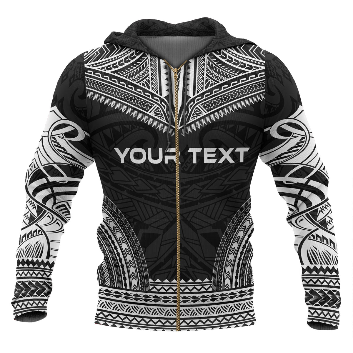 Pohnpei Polynesian Chief Custom Zip up Hoodie Black Version - Polynesian Pride