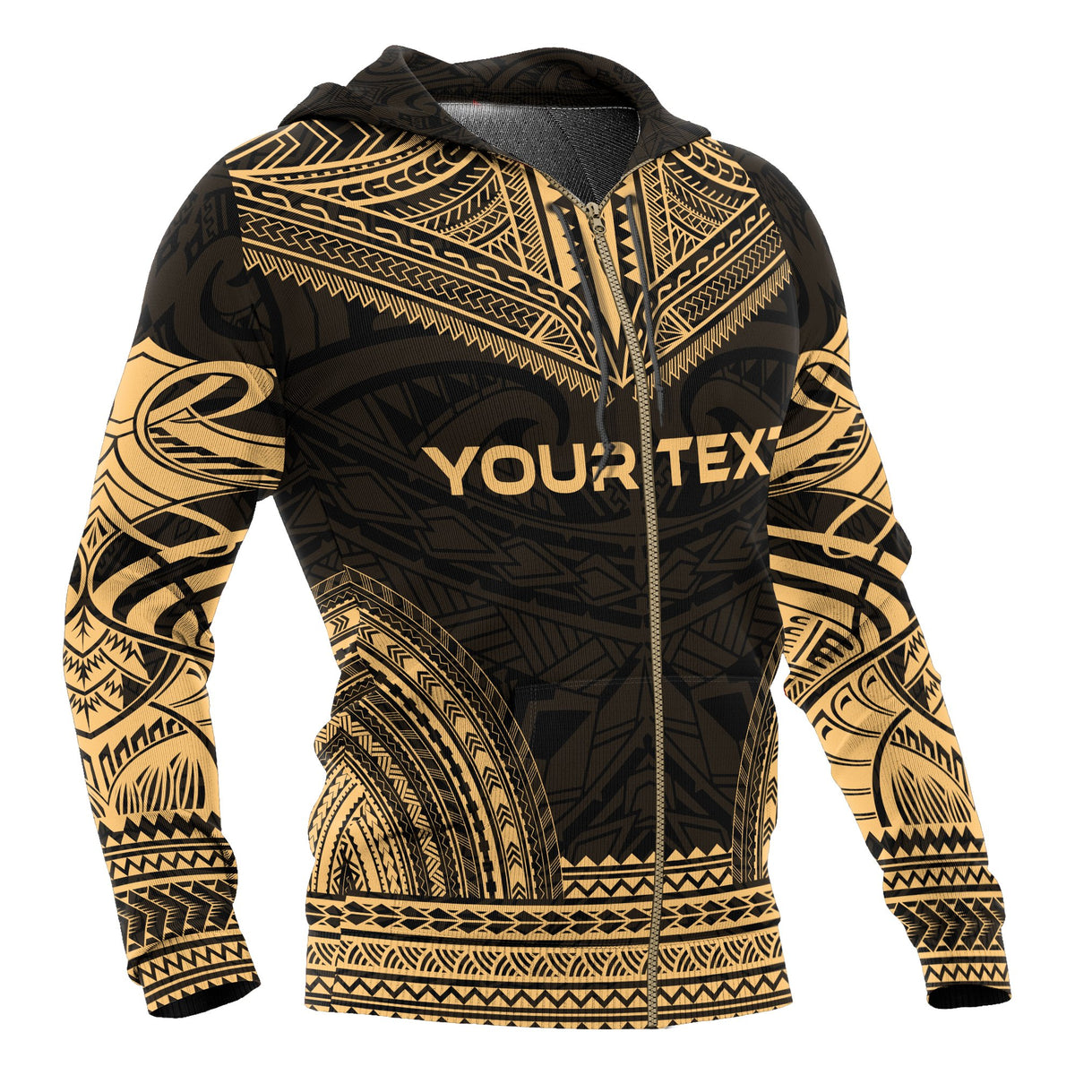Yap Polynesian Chief Custom Zip up Hoodie Gold Version - Polynesian Pride