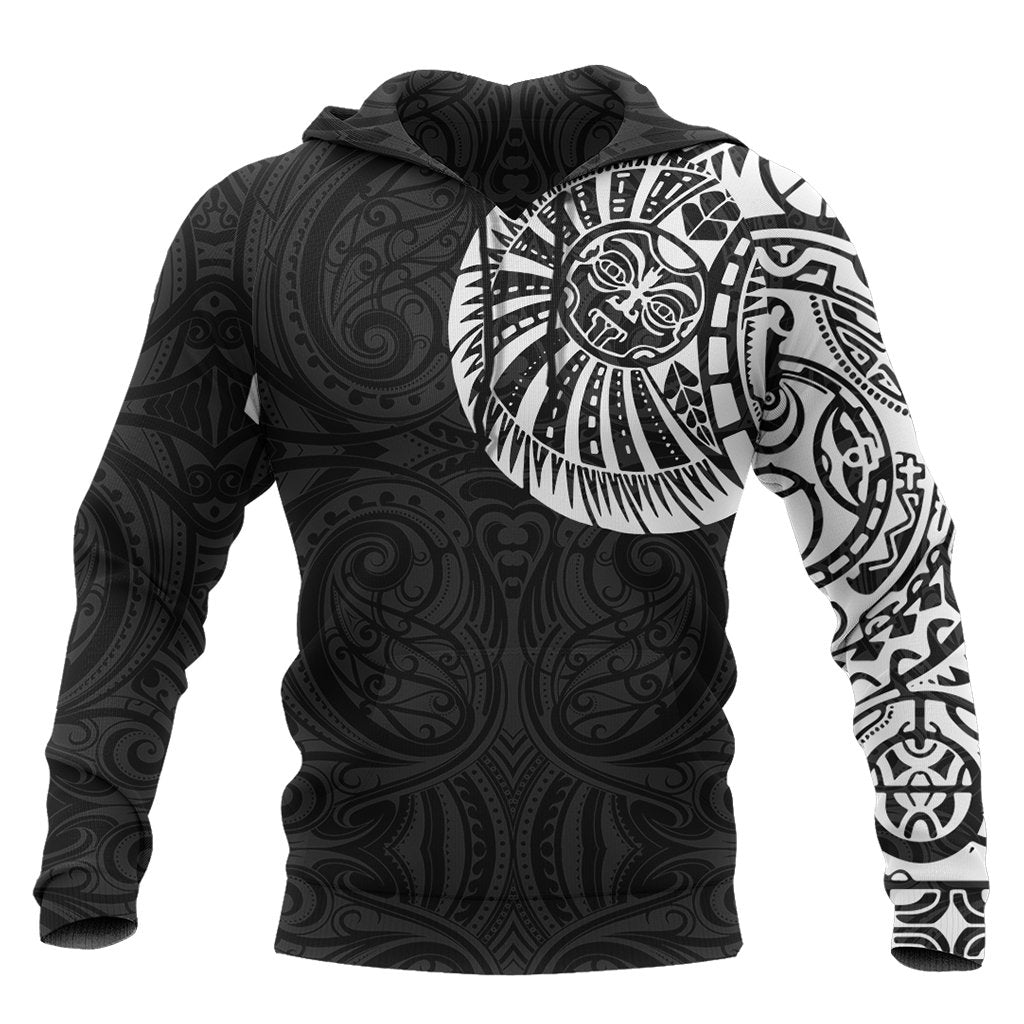 New Zealand Maori Hoodie, Maori Warrior Tattoo Pullover Hoodie White Pullover Hoodie Black - Polynesian Pride