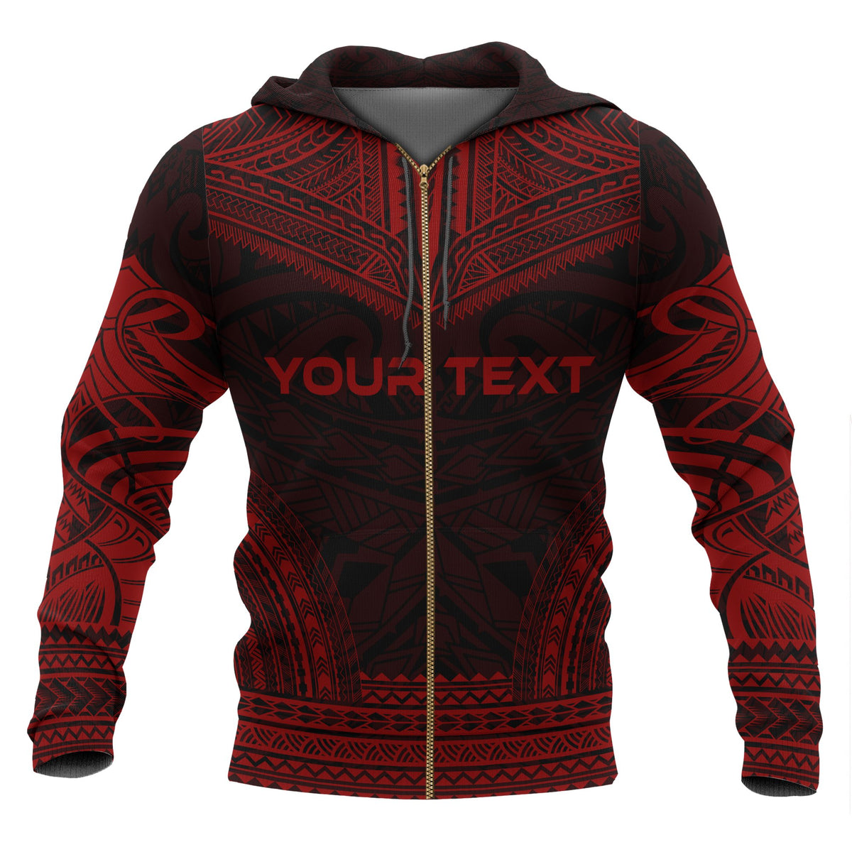 Yap Polynesian Chief Custom Zip up Hoodie Red Version - Polynesian Pride