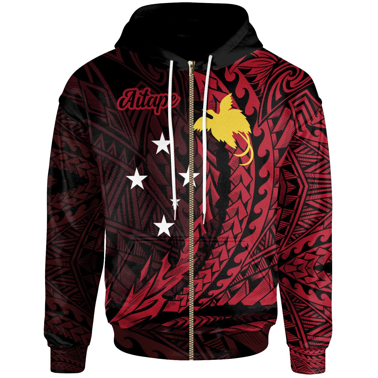 Papua New Guinea Zip Hoodie Aitape Wings Style Unisex Black - Polynesian Pride
