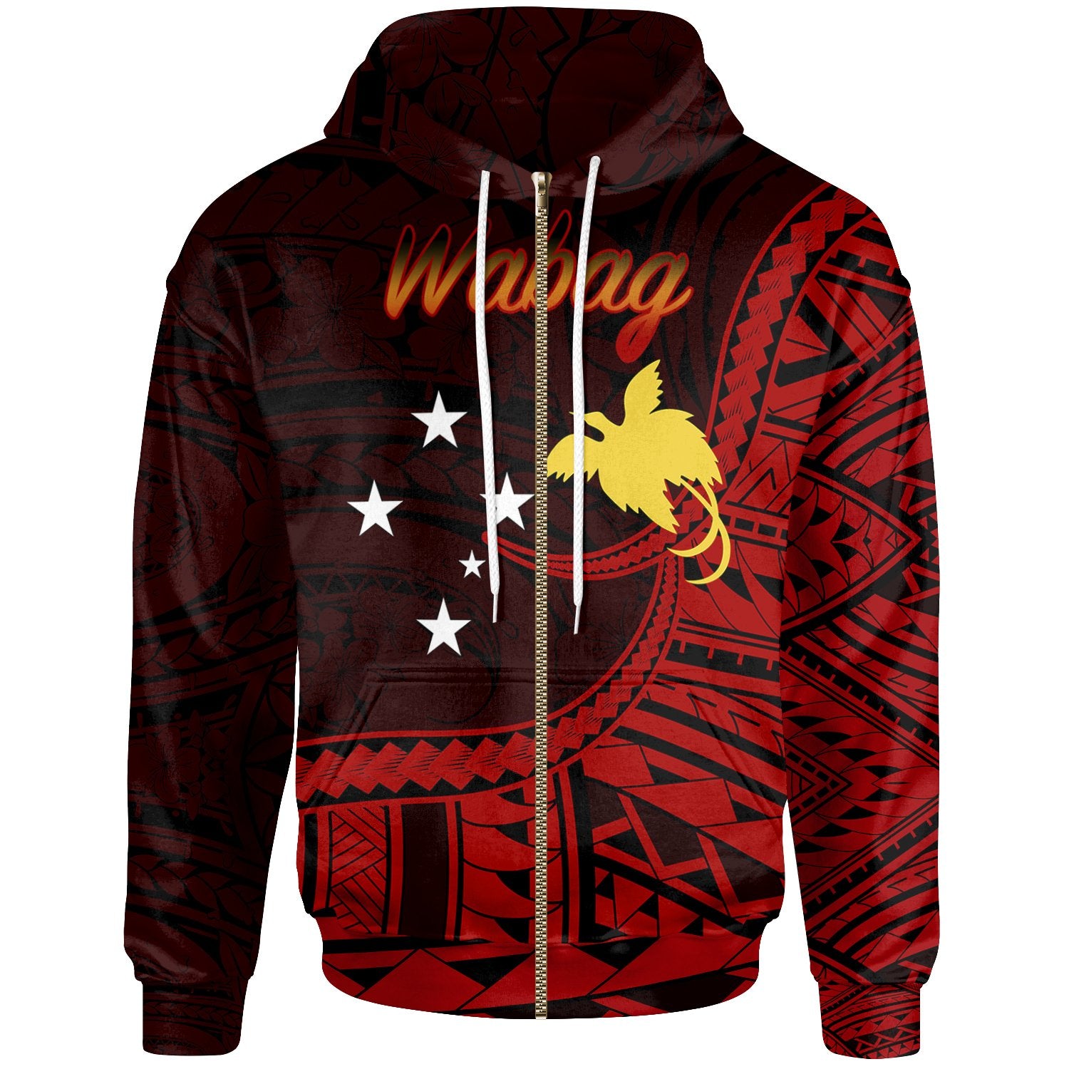 Papua New Guinea Zip Hoodie Wabag Polynesian Patterns Unisex Black - Polynesian Pride