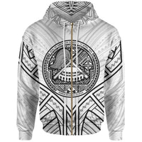 American Samoa Zip Hoodie American Samoa Seal Tribal Patterns Unisex White - Polynesian Pride