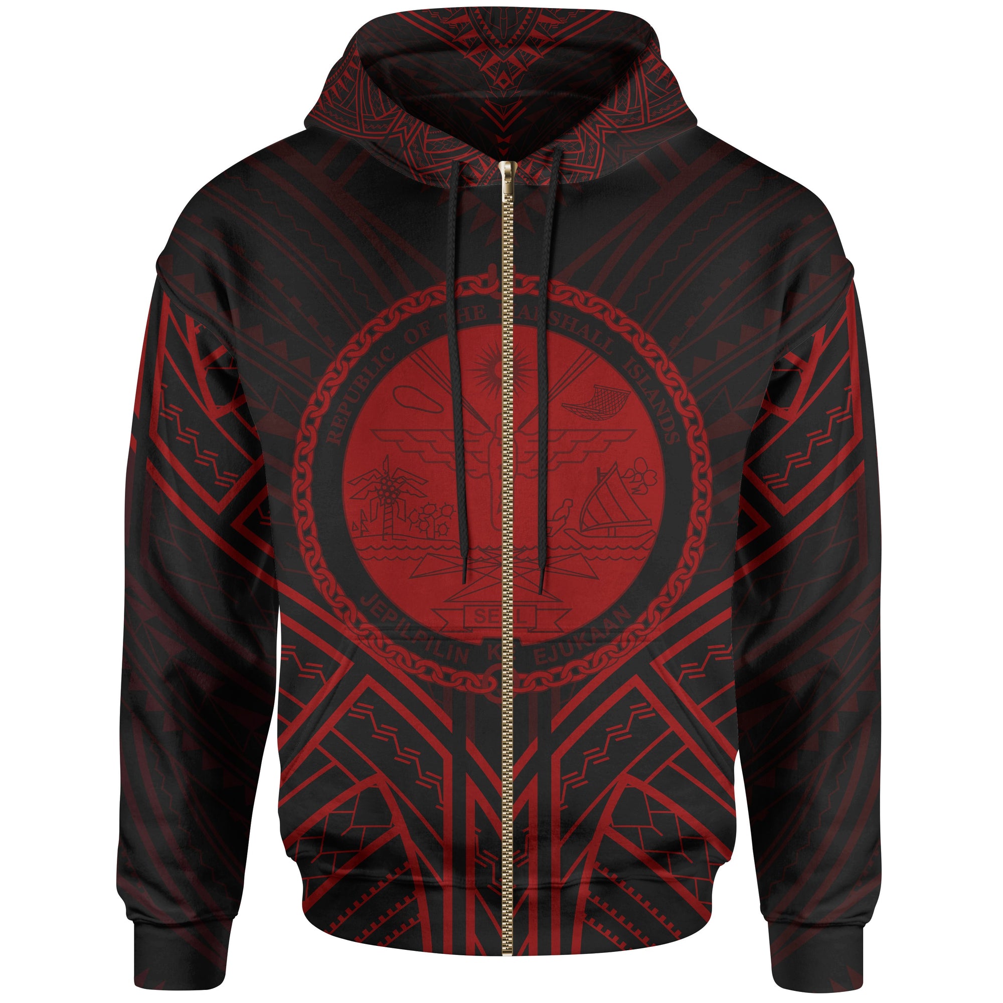 Marshall Islands Zip Hoodie Marshall Islands Seal Red Tribal Patterns Unisex White - Polynesian Pride