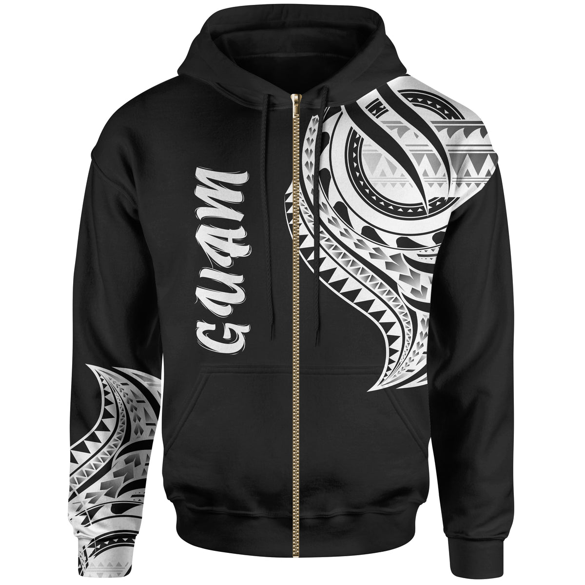 Guam Zip Hoodie Guam Tatau Patterns Unisex Black - Polynesian Pride