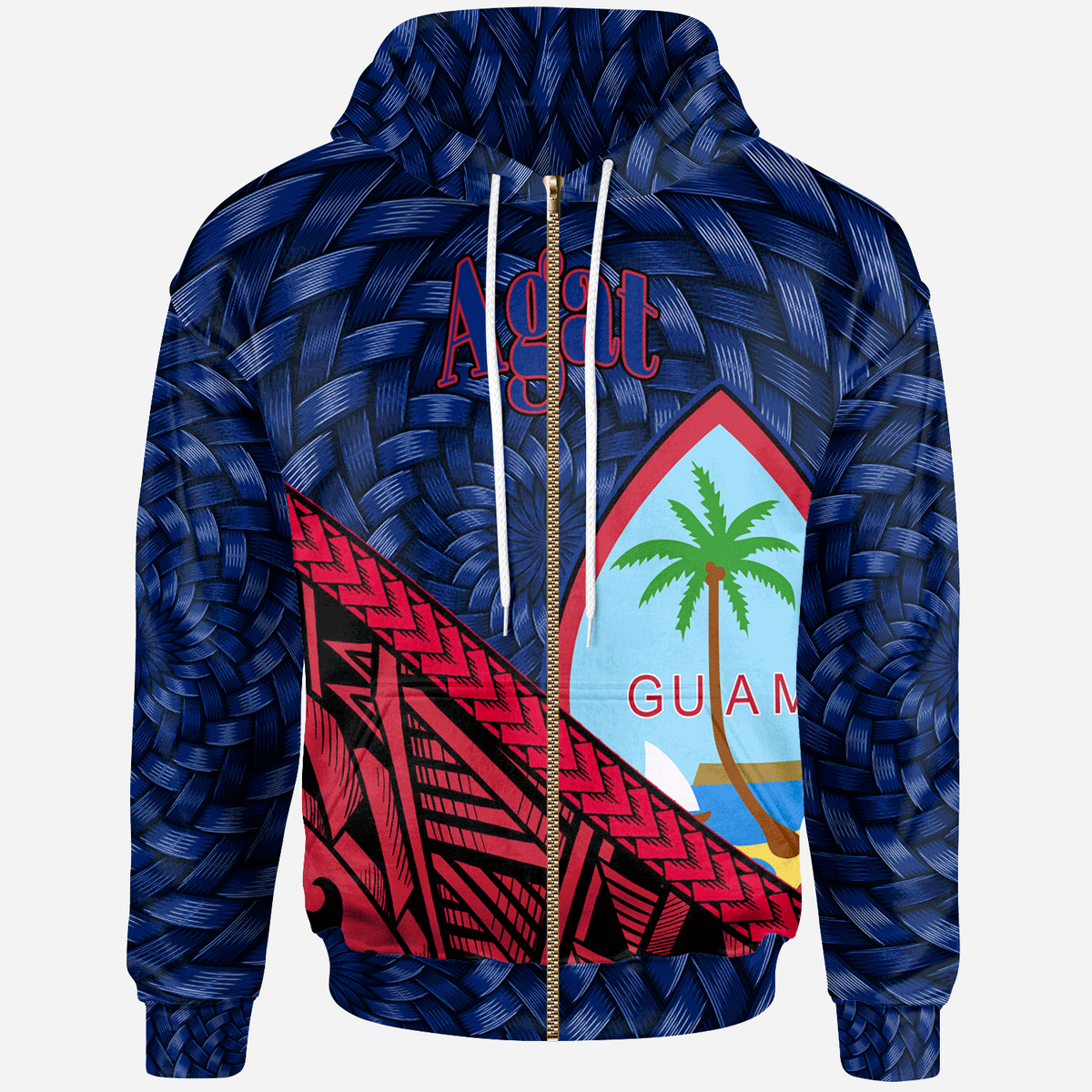 Guam Zip Hoodie Agat Tapa Patterns With Bamboo Unisex Blue - Polynesian Pride