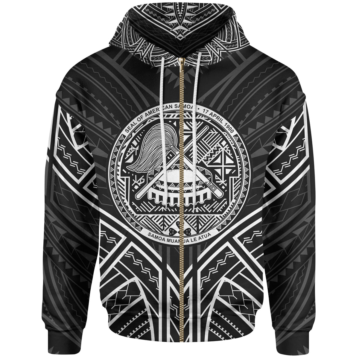 American Samoa Zip Hoodie American Samoa Seal Black Tribal Patterns Unisex Black - Polynesian Pride