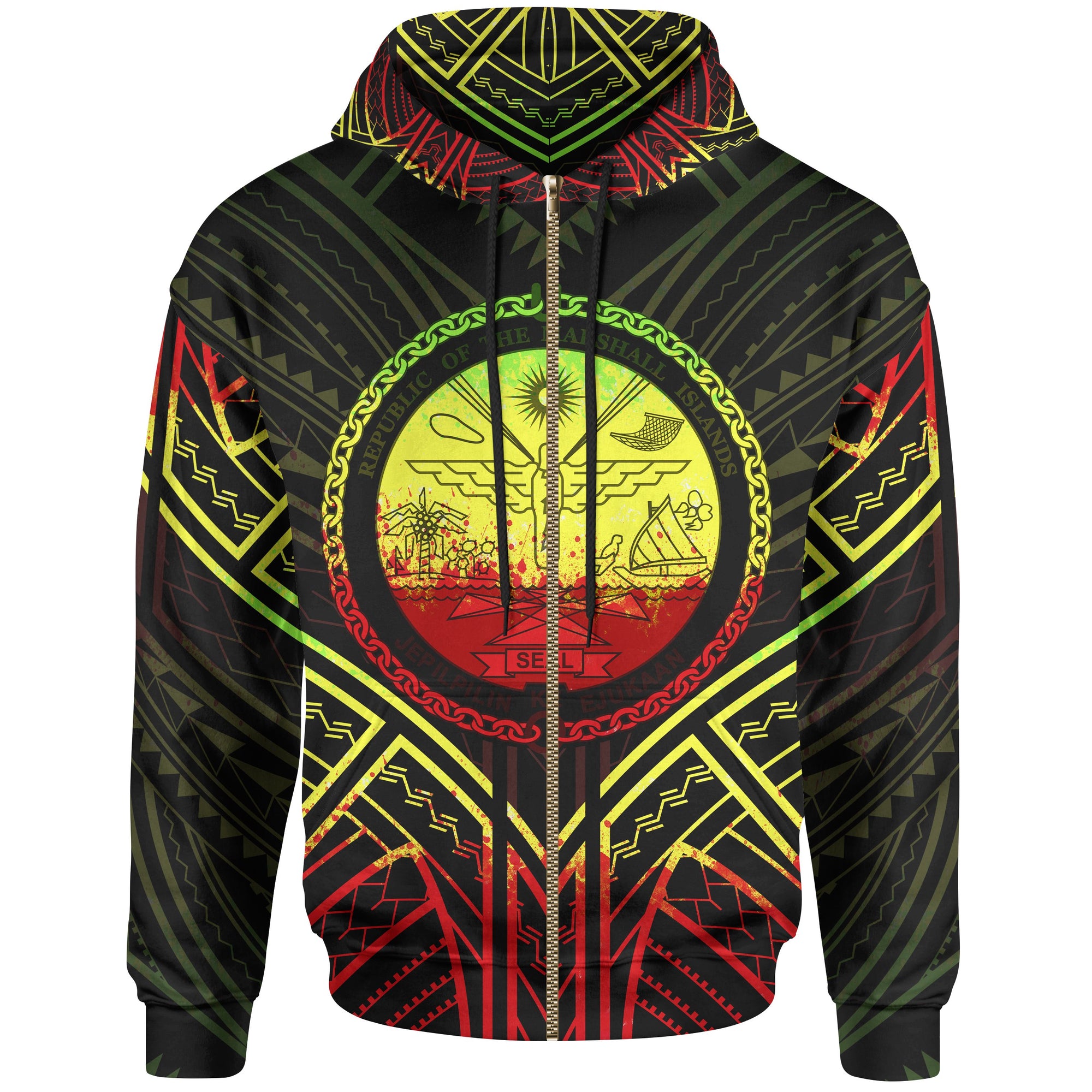 Marshall Islands Zip Hoodie Marshall Islands Seal Reggae Tribal Patterns Unisex White - Polynesian Pride