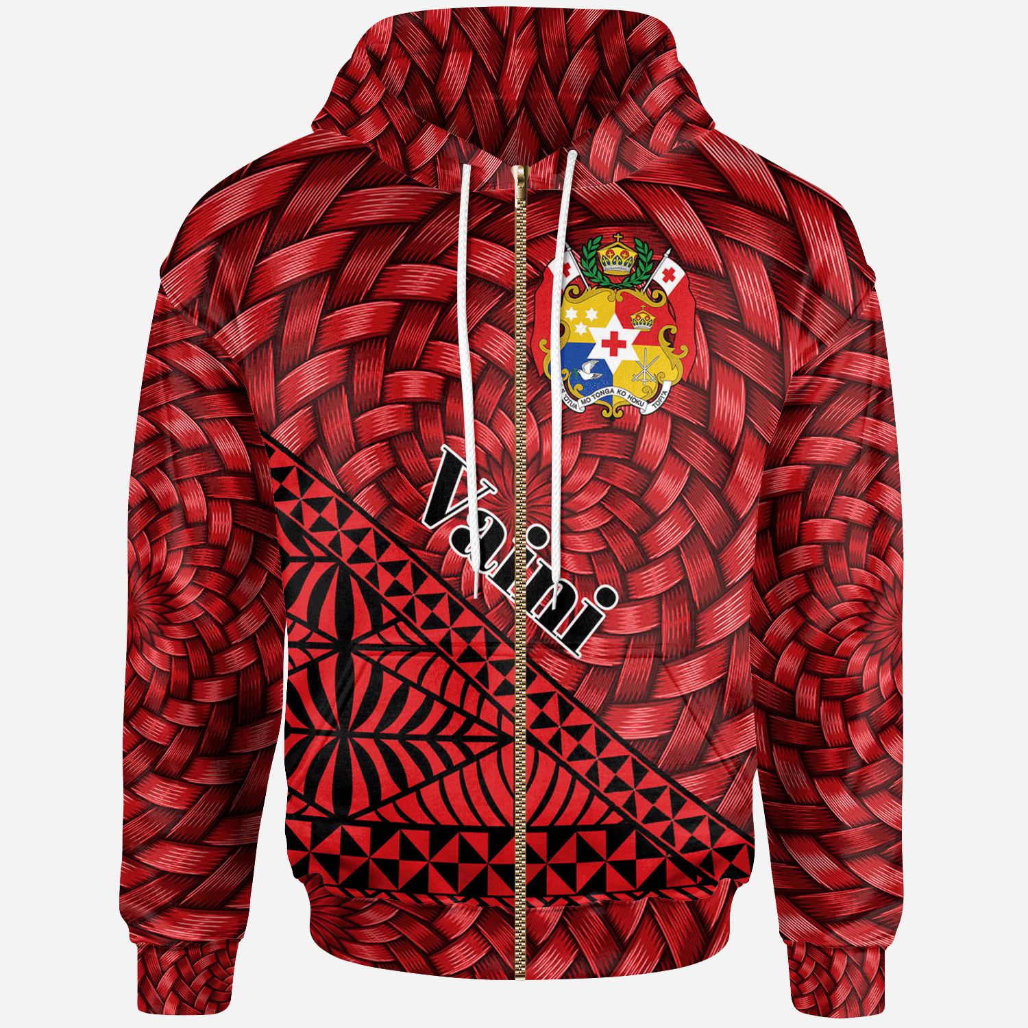 Tonga Zip Hoodie Vaini Tapa Patterns With Bamboo Unisex Red - Polynesian Pride