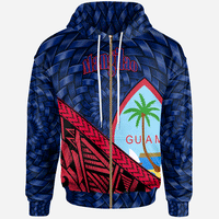 Guam Zip Hoodie Mangilao Tapa Patterns With Bamboo Unisex Blue - Polynesian Pride
