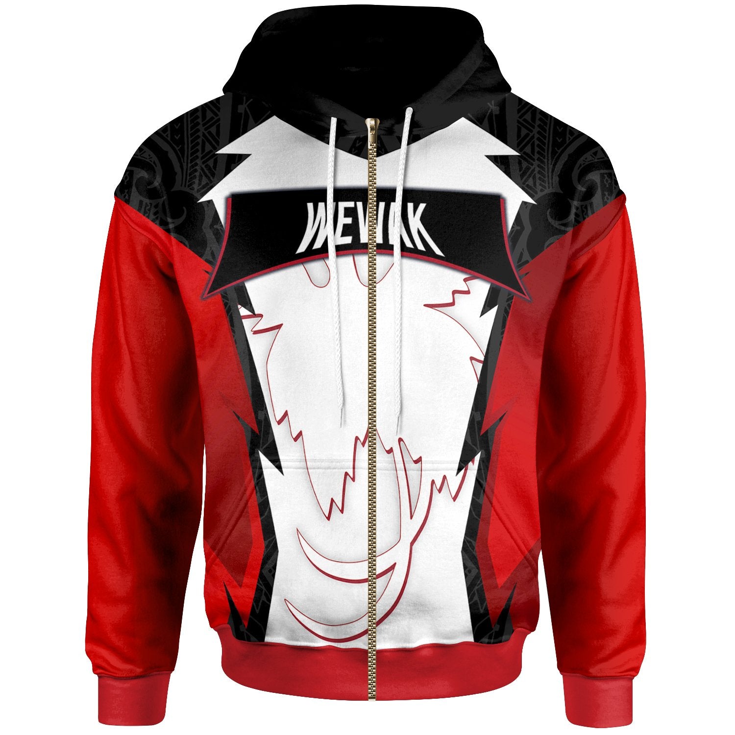 Papua New Guinea Zip Hoodie Wewak PNG Coat of Arms Unisex Red Black - Polynesian Pride