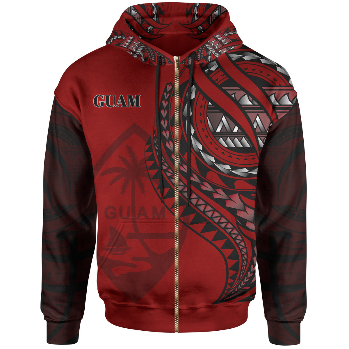 Guam Zip Hoodie Red Polynesian Patterns Best Guam Ever Unisex Black - Polynesian Pride