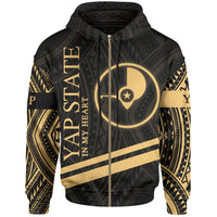 Yap State Zip Hoodie In My Heart Style Gold Polynesian Patterns Unisex Black - Polynesian Pride