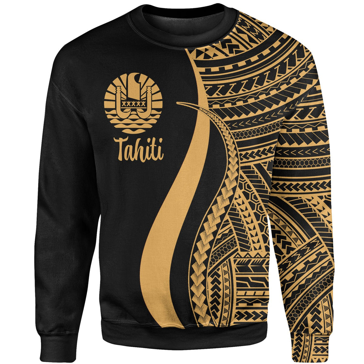 Tahiti Sweatshirt - Gold Polynesian Tentacle Tribal Pattern Unisex Gold - Polynesian Pride