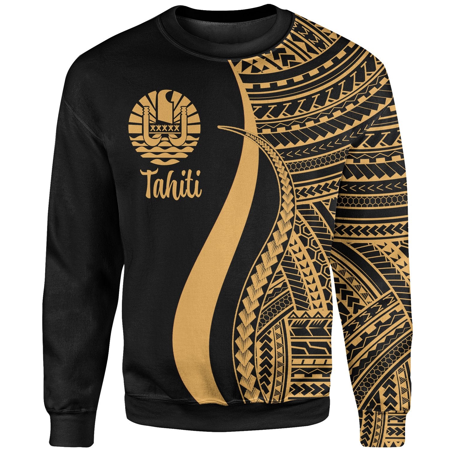 Tahiti Sweatshirt - Gold Polynesian Tentacle Tribal Pattern Unisex Gold - Polynesian Pride