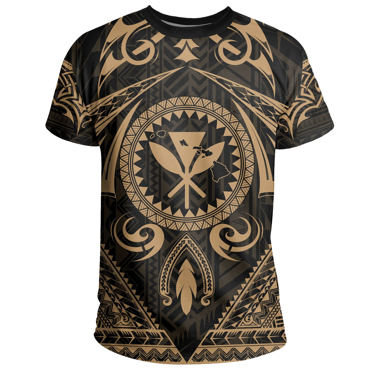 Hawaii Map Kanaka Turtle Polynesian T Shirt Circle Style Gold - Polynesian Pride