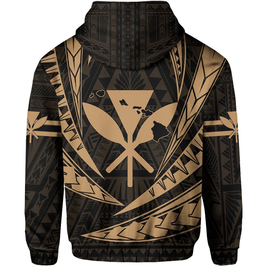 Polynesian Kakau Kanaka Maoli Map Hawaii Hoodie Gold - Polynesian Pride