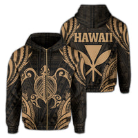 Polynesian Turtle Kanaka Maoli Hawaii Zip Hoodie Gold Unisex Gold - Polynesian Pride
