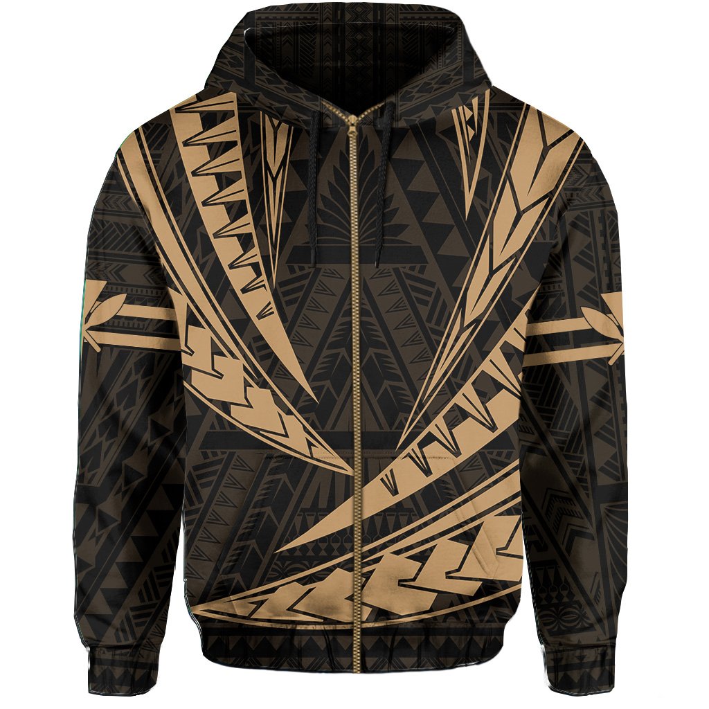 Polynesian Kakau Kanaka Maoli Map Hawaii Zip Hoodie Gold - Polynesian Pride