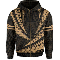Polynesian Kakau Kanaka Maoli Map Hawaii Zip Hoodie Gold - Polynesian Pride