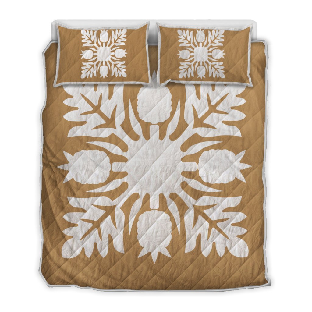 Hawaiian Royal Pattern Quilt Bed Set - Gold - N1 Style - AH Gold - Polynesian Pride