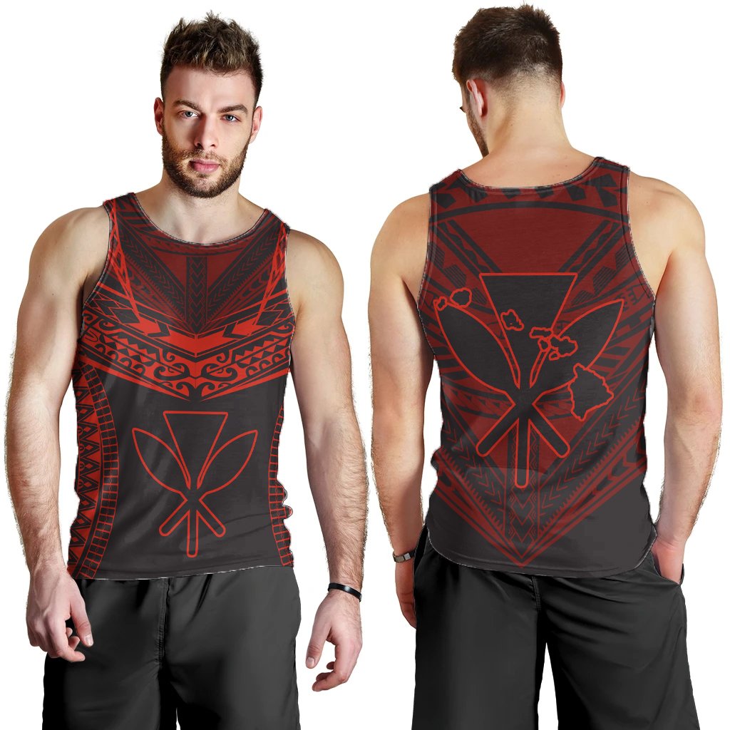 Hawaiian Kanaka Map Football Jersey Men's Tank Top - Grey And Red - Roger Style - AH Grey - Polynesian Pride