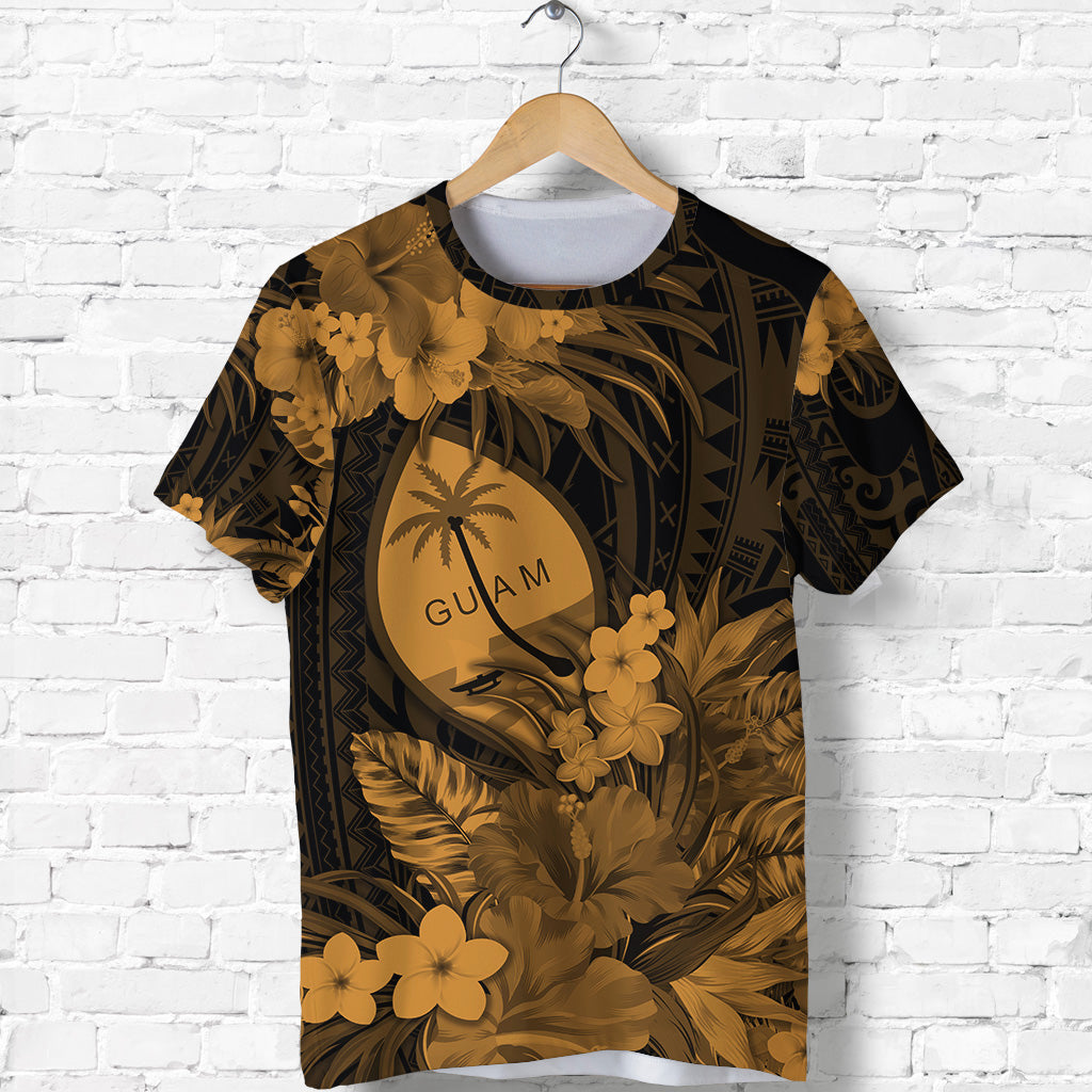 Guam Polynesian T Shirt Tropical Flowers Tan LT8 - Polynesian Pride
