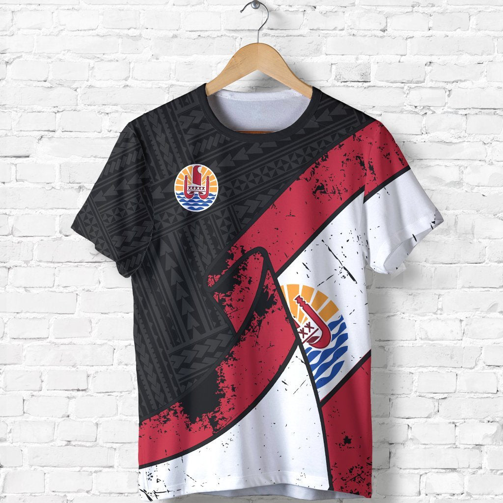 Tahiti T Shirt Tahiti Flag Grunge Unisex Black - Polynesian Pride