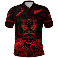 Maori Aotearoa Rugby Haka Polo Shirt New Zealand Silver Fern Red Unisex Red - Polynesian Pride