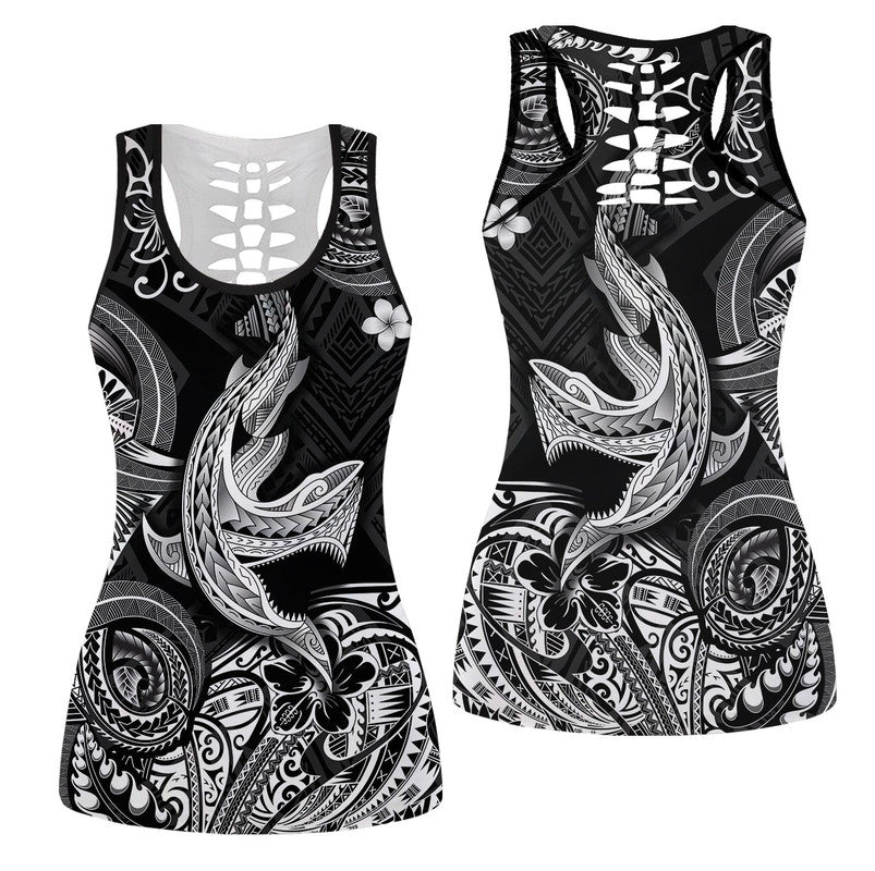 Hawaii Angry Shark Polynesian Hollow Tank Top Unique Style - Black LT8 Female Black - Polynesian Pride