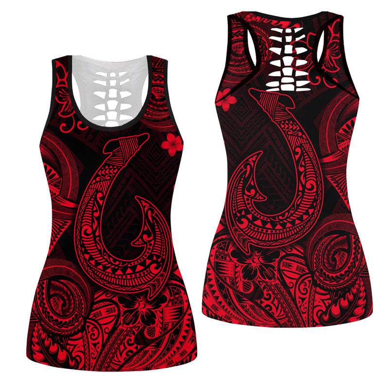 Hawaii Fish Hook Polynesian Hollow Tank Top Unique Style - Red LT8 Female Red - Polynesian Pride