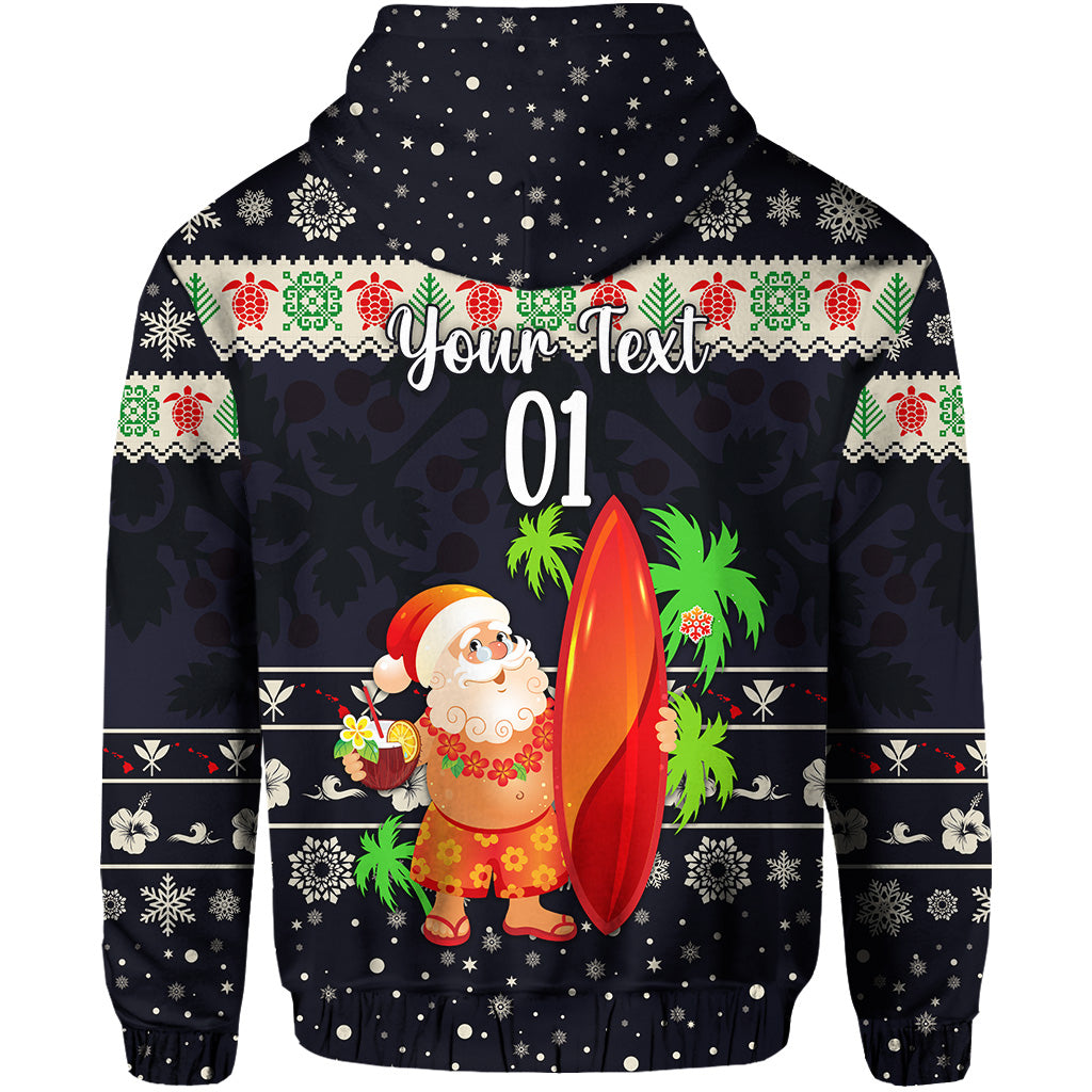 Custom Hawaii Christmas Zip Hoodie Santa Claus Surfing Simple Style Navy LT8 - Polynesian Pride