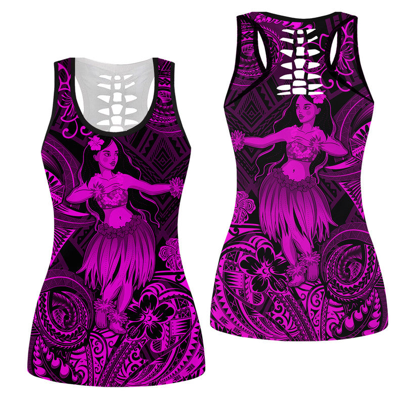 Hawaii Hula Girl Polynesian Hollow Tank Top Unique Style - Pink LT8 Female Pink - Polynesian Pride