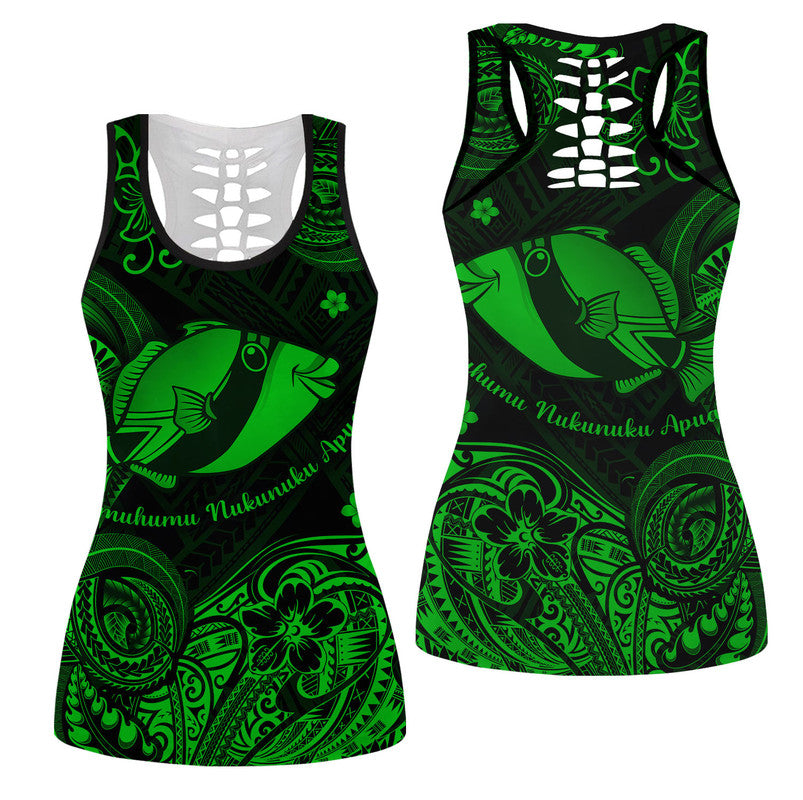 Hawaii State Fish: Humuhumu Nukunuku Apua'a Polynesian Hollow Tank Top Unique Style - Green LT8 Female Green - Polynesian Pride