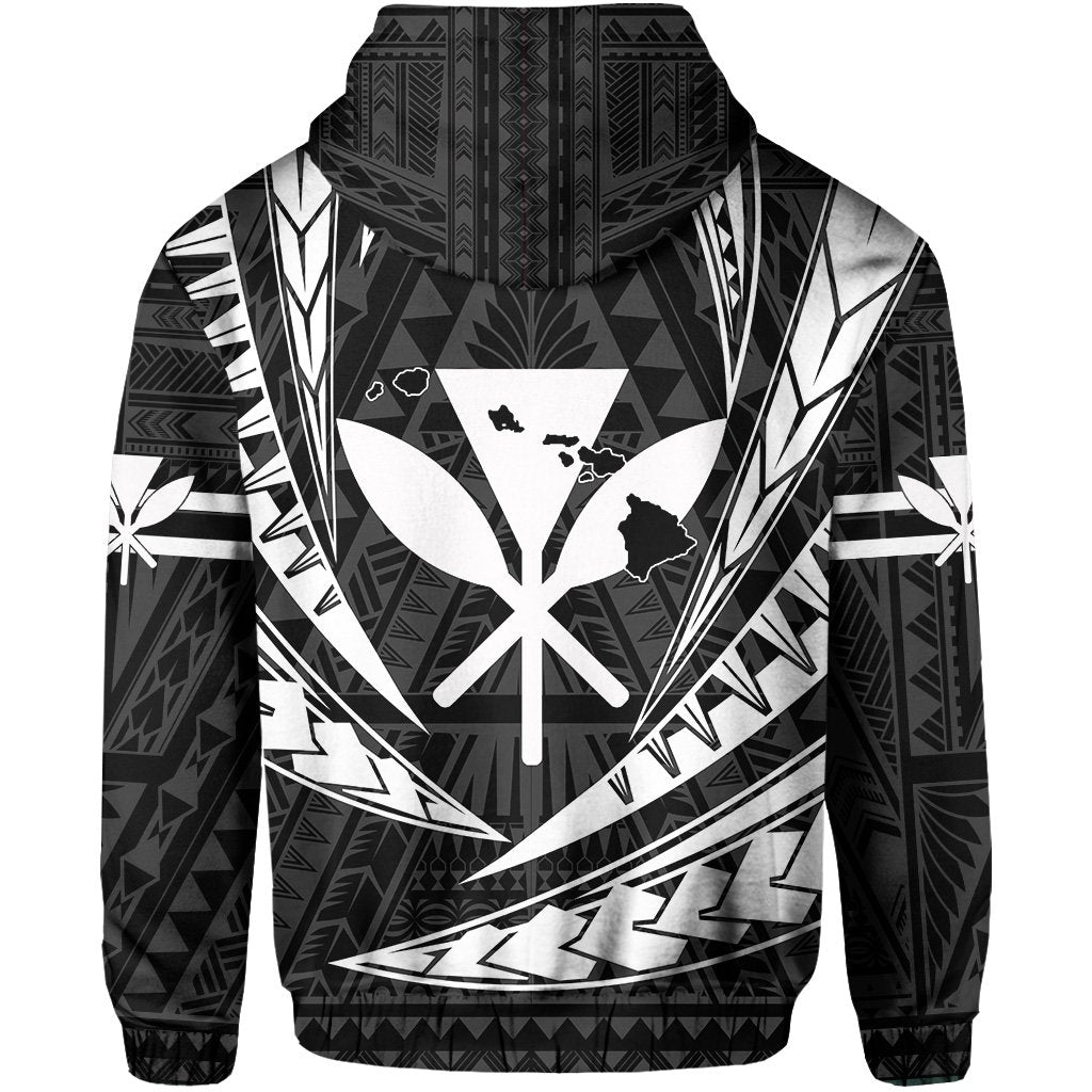 Polynesian Kakau Kanaka Maoli Map Hawaii Zip Hoodie White - Polynesian Pride