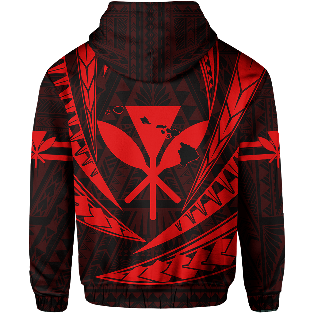 Polynesian Kakau Kanaka Maoli Map Hawaii Hoodie Red - Polynesian Pride