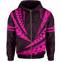 Polynesian Kakau Kanaka Maoli Map Hawaii Zip Hoodie Pink - Polynesian Pride
