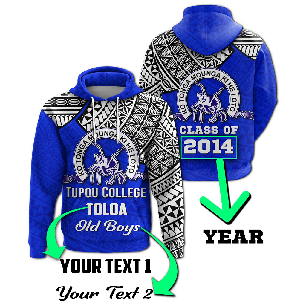 Custom Tupou College Toloa Old Boys Hoodie Class of Year LT4 Blue - Polynesian Pride