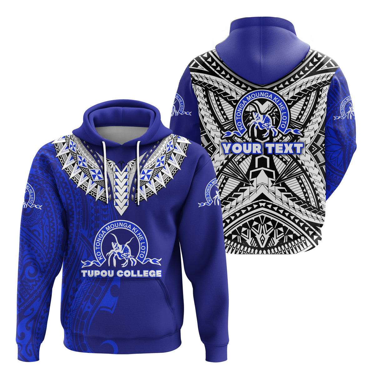 Custom Kolisi Ko Tupou College Tonga Hoodie Polynesian Stylized Blue - Polynesian Pride