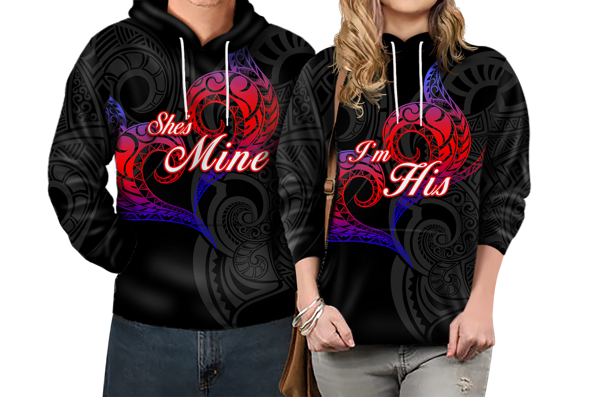 Valentine Day Guam Couple Hoodie Heart Tribal LT12 - Polynesian Pride