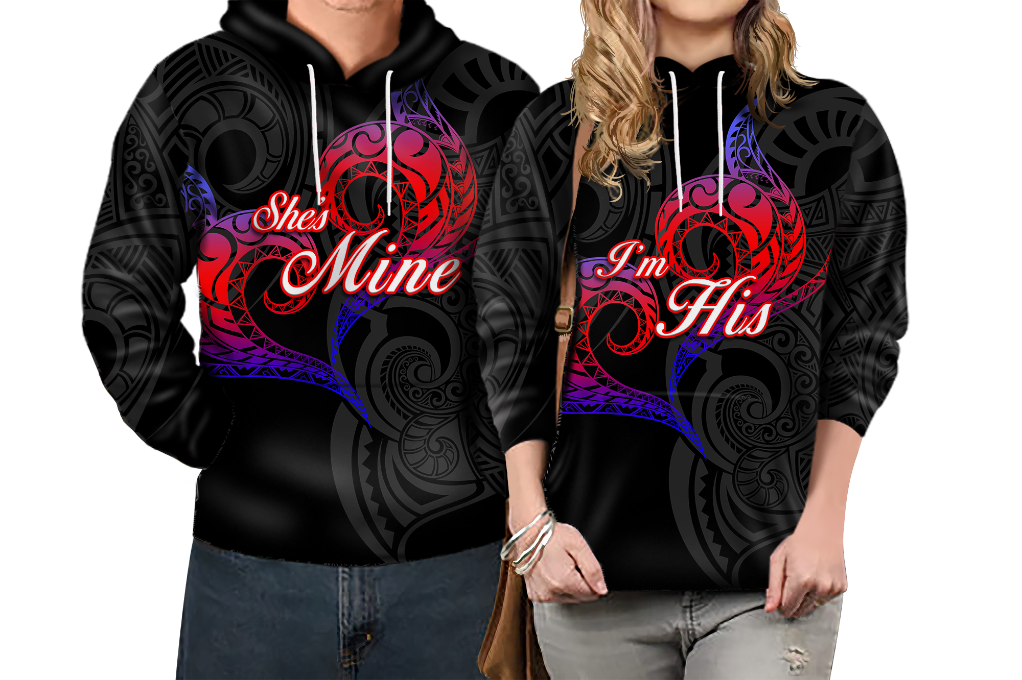 Valentine Day Guam Couple Hoodie Heart Tribal LT12 - Polynesian Pride