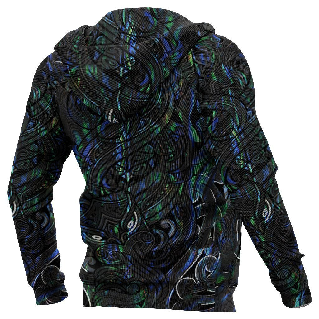 New Zealand Hoodie, Maori Gods Pullover Hoodie, Tumatauenga (God of War) Paua Shell - Polynesian Pride