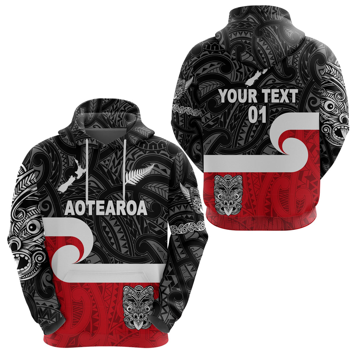 Custom Maori Aotearoa Haka Hoodie New Zealand Simple, Custom Text and Number LT8 Black - Polynesian Pride