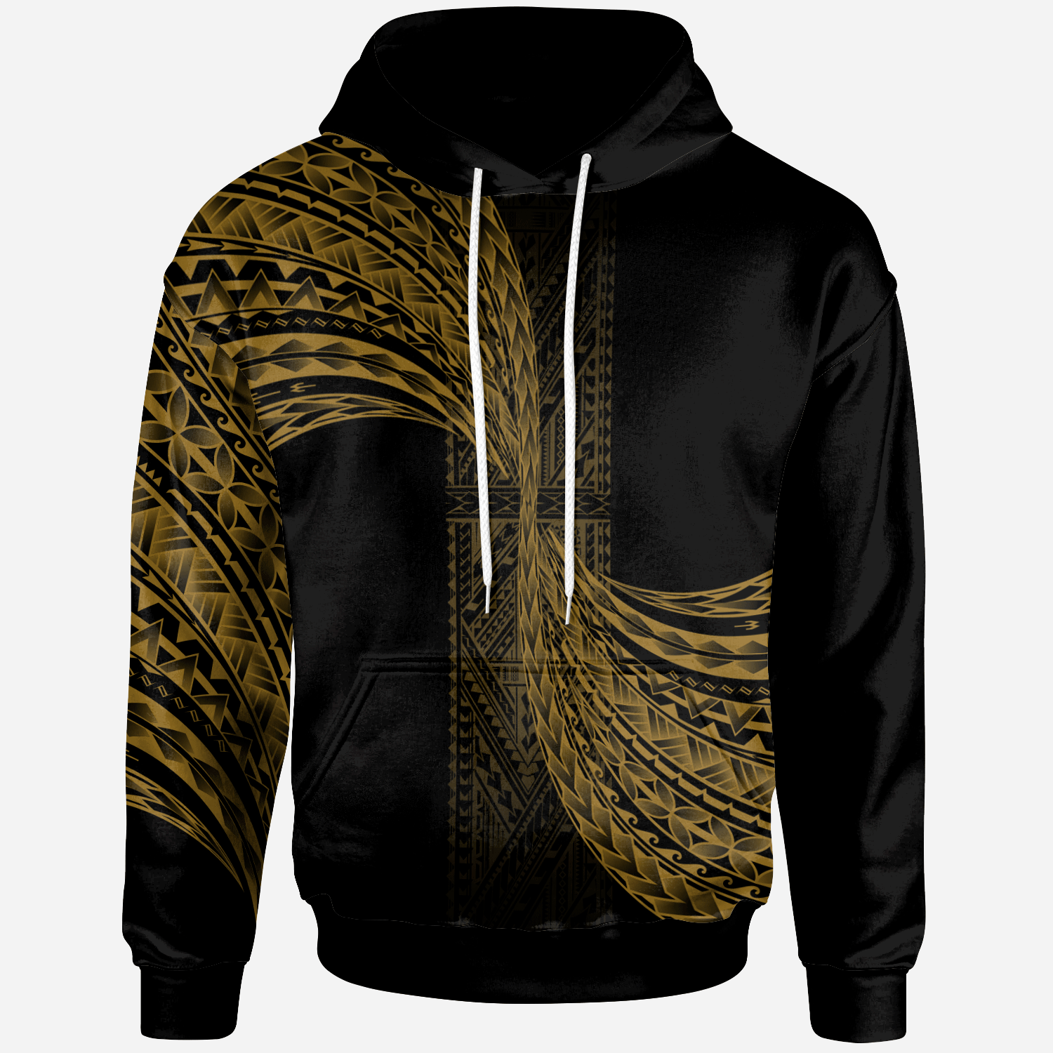 Hoodie Polynesian Patterns Gold Color Unisex Black - Polynesian Pride