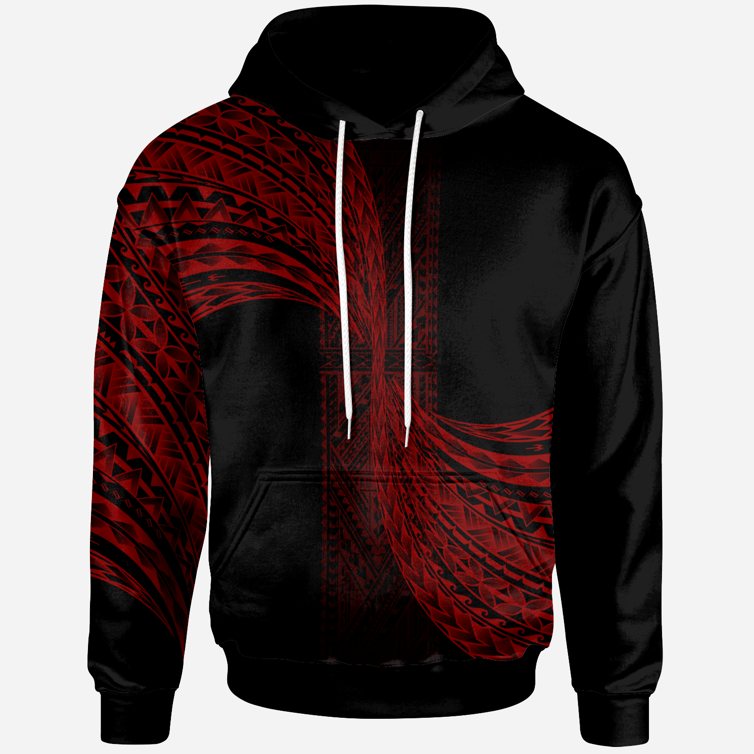 Hoodie Polynesian Patterns Red Color Unisex Black - Polynesian Pride