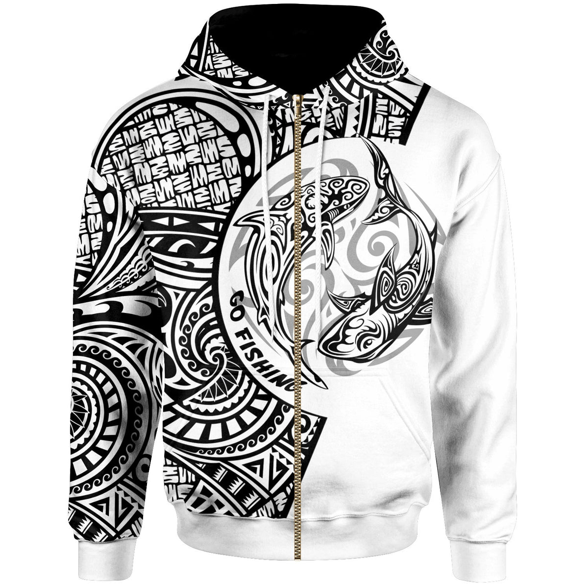 Tahiti Zip Hoodie Go Fishing Now Unisex White - Polynesian Pride