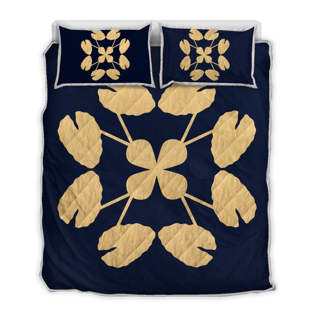 Hawaiian Royal Pattern Quilt Bed Set - Indigo - D3 Style Indigo - Polynesian Pride