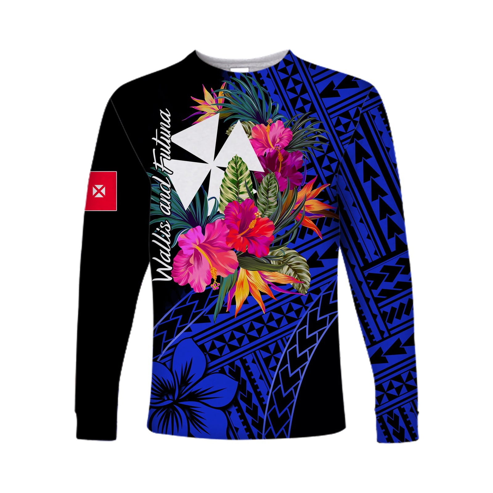 Wallis and Futuna Long Sleeve Shirts Hibiscus Blue No.1 Color LT6 Unisex Blue - Polynesian Pride